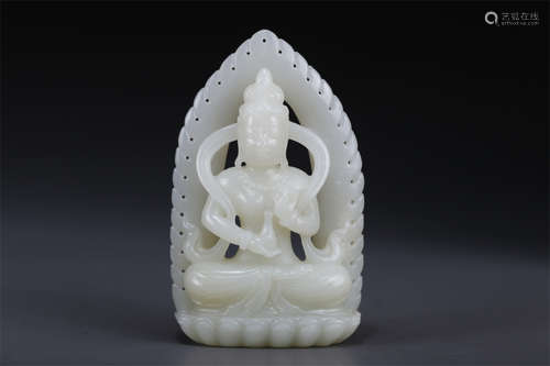 A Hetian Jade Avalokitesvara Statue Ornament.