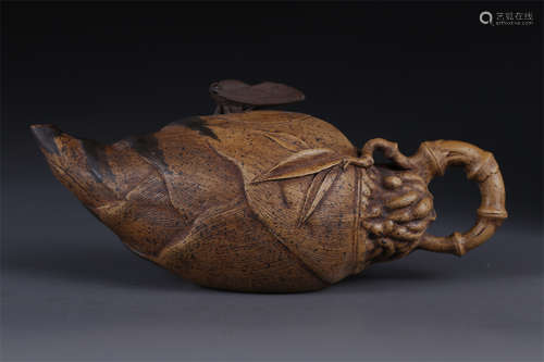 A Bamboo Shoot Shaped Purple Clay Teapot.