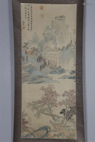 A Landscape Painting on Silk by Shen Zhou.