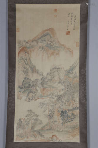 A Landscape Painting on Silk by Wang Shimin.