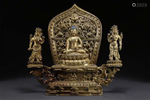 A Gilt Copper Sakyamuni Buddha Statue.