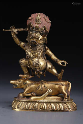 A Gilt Copper Hell Lord Buddha Statue.