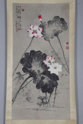 A Lotus Flowers Painting on Paper by Xu Wei.