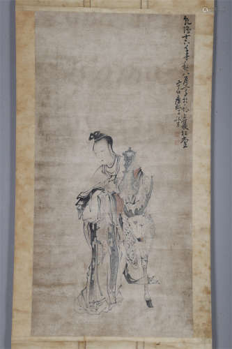 A Figure Painting on Paper by Huang Shen.