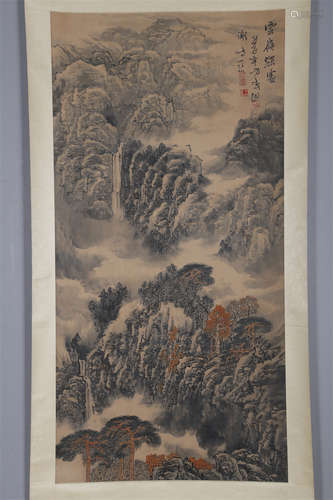 A Landscape Painting on Paper by Xie Shichen.