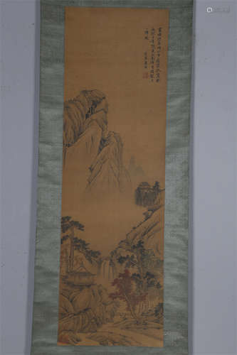 A Landscape Painting on Silk by Tang Bohu.