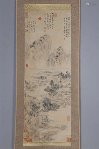 A Landscape Painting on Paper by Tang Bohu.