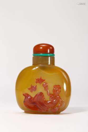 CARVED AGATE FAIRY SNUFF BOTTLE