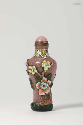 CHINESE GLASS FLOWER SNUFF BOTTLE