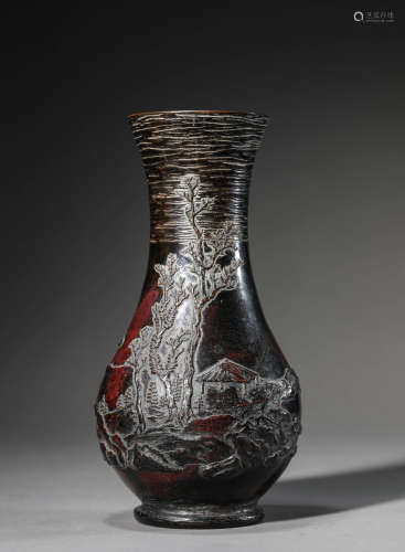 銅雕山水人物瓶