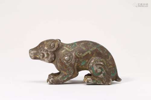 PAIR OF GOLD AND SILVER INLAYING BRONZE BEAR PAPER WEIGHTS