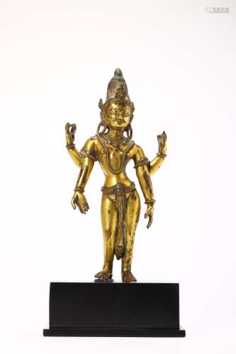 GILT BRONZE FIGURE OF FOUR-ARMED AVALOKITESVARA