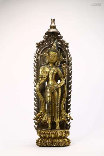 GILT BRONZE FIGURE OF STANDING AVALOKITESVARA, NEPAL STYLE