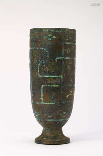 TURQUOISE-INLAID BRONZE LIQUOR CUP