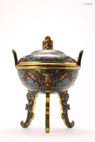 CLOISONNE ENAMEL TAOTIE TRIPOD CENSER