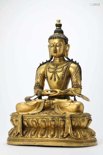 GILT BRONZE FIGURE OF AMITABHA