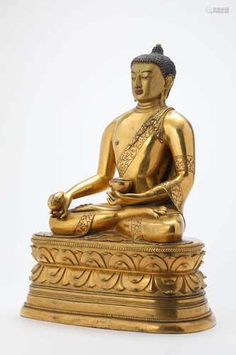 GILT BRONZE FIGURE OF MEDICINE BUDDHA