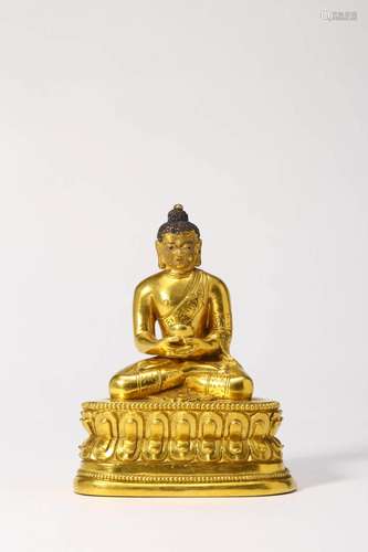 GILT BRONZE FIGURE OF SHAKYAMUNI