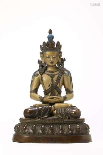 GOLD PAINTED COPPER ALLOY FIGURE OF AMITAYUS