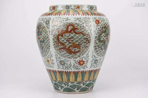 WUCAI GLAZE DRAGON MELON-FORM JAR