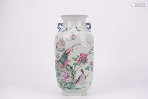 FAMILLE ROSE FLOWER AND WAGTAIL VASE