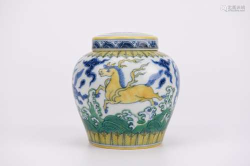 DOUCAI GLAZE SEAHORSE JAR AND COVER