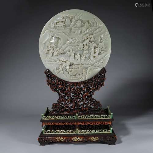 CARVED JADE FIGURE TABLE SCREEN