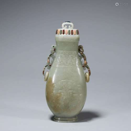 CARVED JADE DOUBLE-EARED VASE