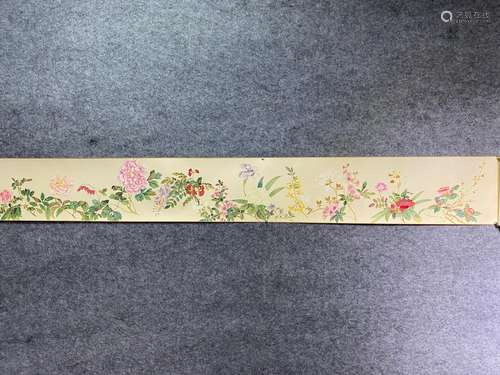 CHINESE FLOWER AND BIRD PAINTING PAPER HAND SCROLL