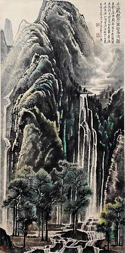 CHINESE LANDSCAPE PAINTING PAPER SCROLL, LI KERAN MARK