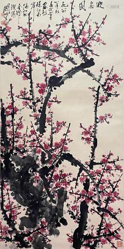 CHINESE PLUM BLOSSOM PAINTING PAPER SCROLL