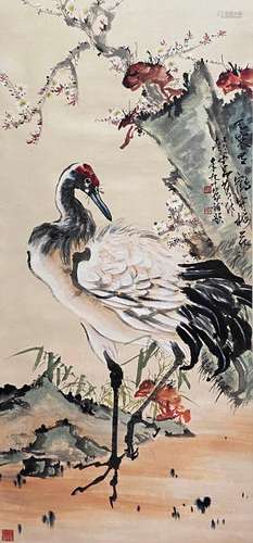 CHINESE CRANE PAINTING PAPER SCROLL