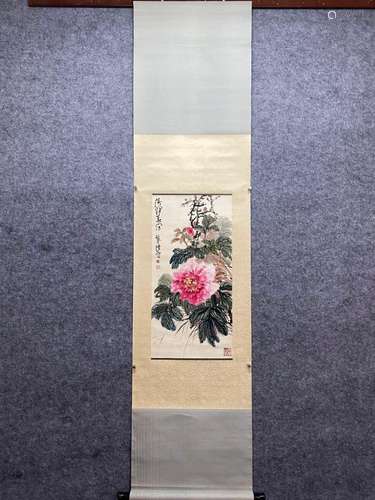 CHINESE FLOWER AND BIRD PAINTING PAPER SCROLL