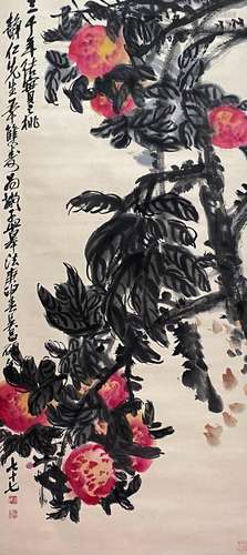 CHINESE FLOWER AND BIRD PAINTING PAPER SCROLL