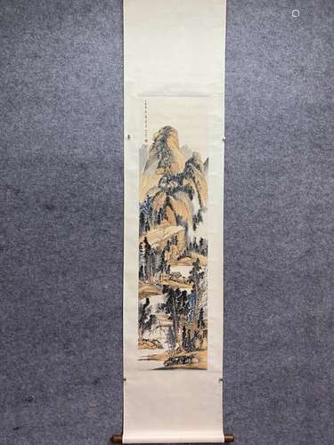 CHINESE LANDSCAPE PAINTING PAPER SCROLL, QI GONG MARK