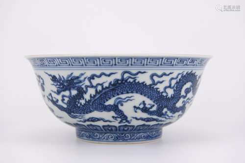 BLUE AND WHITE DRAGON BOWL