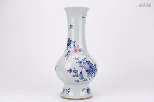 PAINTED FLOWER AND BIRD PORCELAIN VASE