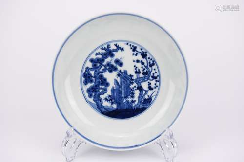 BLUE AND WHITE FIGURE PLATE