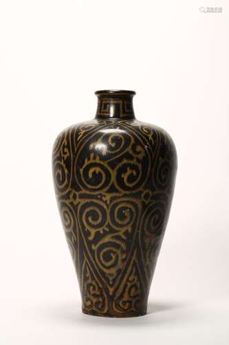 BLACK GLAZE SCROLLING FLOWER MEIPING VASE