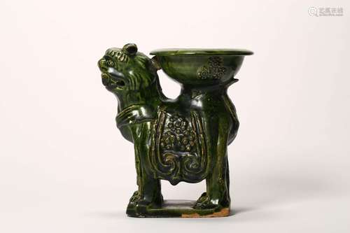 GREEN GLAZE LION-FORM VESSEL