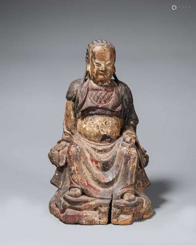 CARVED WOOD FIGURE OF EMPEROR XUANWU