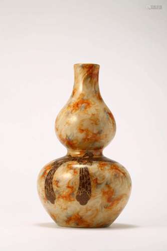 FAUX-BOIS GLAZE DOUBLE-GOURD-SHAPE VASE