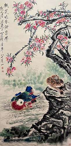 CHINESE FLOWER AND BIRD PAINTING PAPER SCROLL