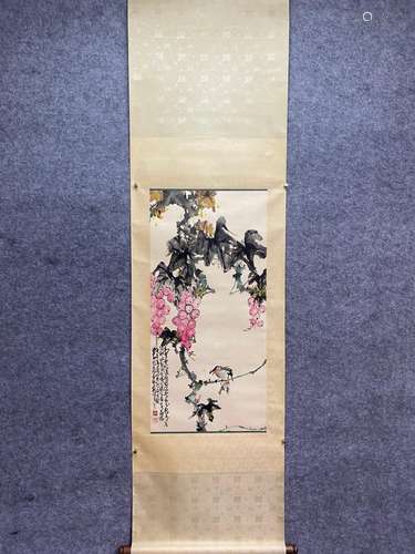 CHINESE FLOWER AND BIRD PAINTING PAPER SCROLL