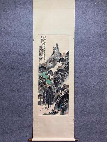 CHINESE LANDSCAPE PAINTING PAPER SCROLL, TAO BOWU MARK