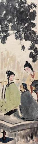 CHINESE FIGURE PAINTING PAPER SCROLL, FU BAOSHI MARK