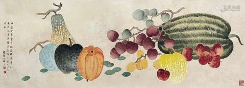 CHINESE FRUITS PAINTING ON PAPER, DING FUZHI MARK