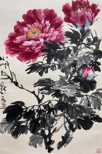 CHINESE FLOWER AND BIRD PAINTING PAPER SCROLL