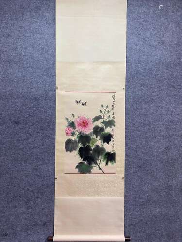 CHINESE FLOWER AND BIRD PAINTING PAPER SCROLL