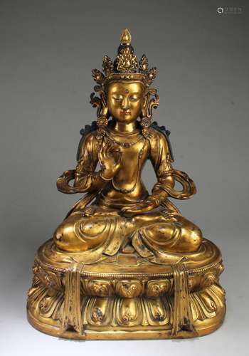 MING DYNASTY GILT BRONZE BODHISATTVA STATUE